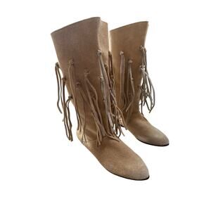 Goffredo Fantini Suede Fringe Boots Bohemian Western Festival 7.5